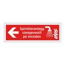 Sprinkleranlegg stengeventil på innsiden
