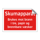 Skumapparat Brukes mot brann i tre papir og brennbare væsker