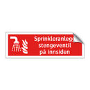 Sprinkleranlegg stengeventil på innsiden