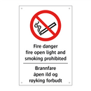 Fire danger fire open light and smoking prohibited Brannfare åpen ild og røyking forbudt