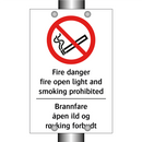 Fire danger fire open light and smoking prohibited Brannfare åpen ild og røyking forbudt