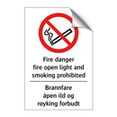 Fire danger fire open light and smoking prohibited Brannfare åpen ild og røyking forbudt