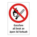 Gassfare all bruk av åpen ild forbudt