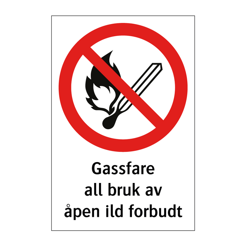 Gassfare all bruk av åpen ild forbudt