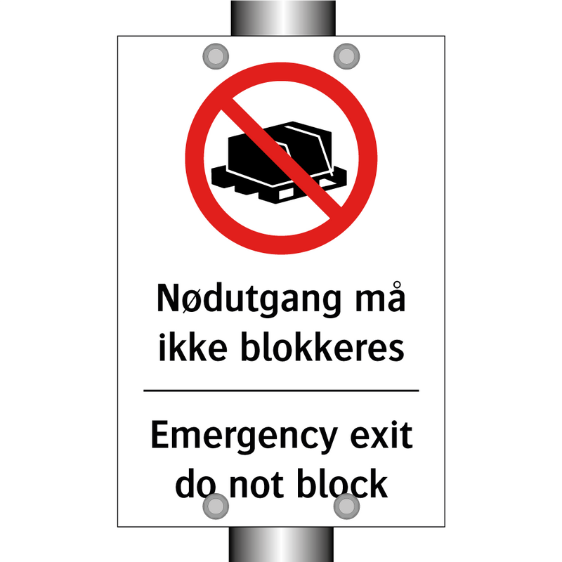 Nødutgang må ikke blokkeres Emergency exit do not block