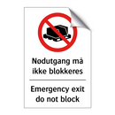 Nødutgang må ikke blokkeres Emergency exit do not block