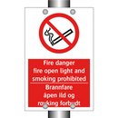 Fire danger fire open light and smoking prohibited Brannfare åpen ild og røyking forbudt