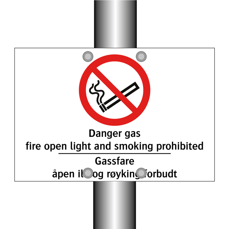 Gas danger fire open light and smoking prohibited Gassfare åpen ild og røyking forbudt