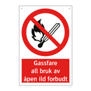 Gassfare all bruk av åpen ild forbudt