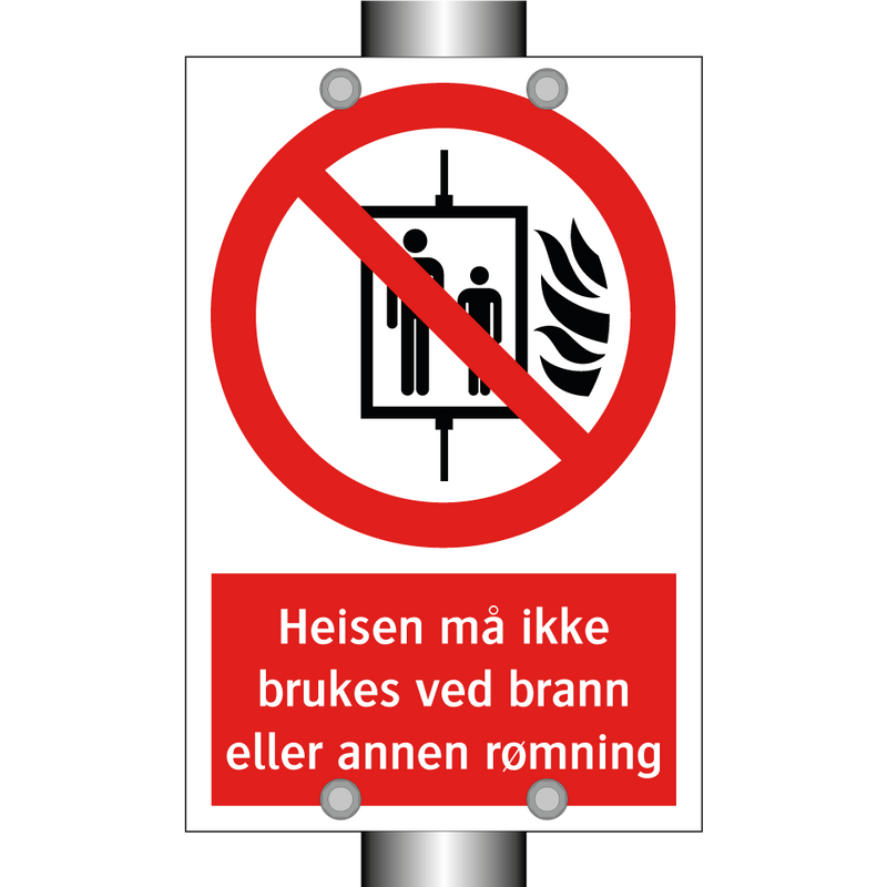 Heisen må ikke brukes ved brann eller annen rømning