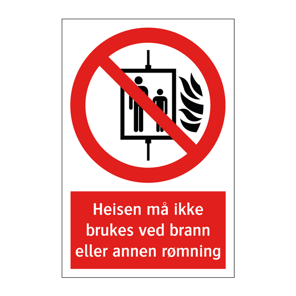 Heisen må ikke brukes ved brann eller annen rømning