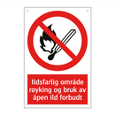 Ildsfarlig område røyking og bruk av åpen ild forbudt