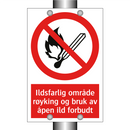 Ildsfarlig område røyking og bruk av åpen ild forbudt