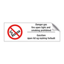 Gas danger fire open light and smoking prohibited Gassfare åpen ild og røyking forbudt