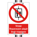 Stopp reparasjon pågår bruk trappene