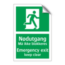 Nødutgang Må ikke blokkeres - Emergency exit keep clear