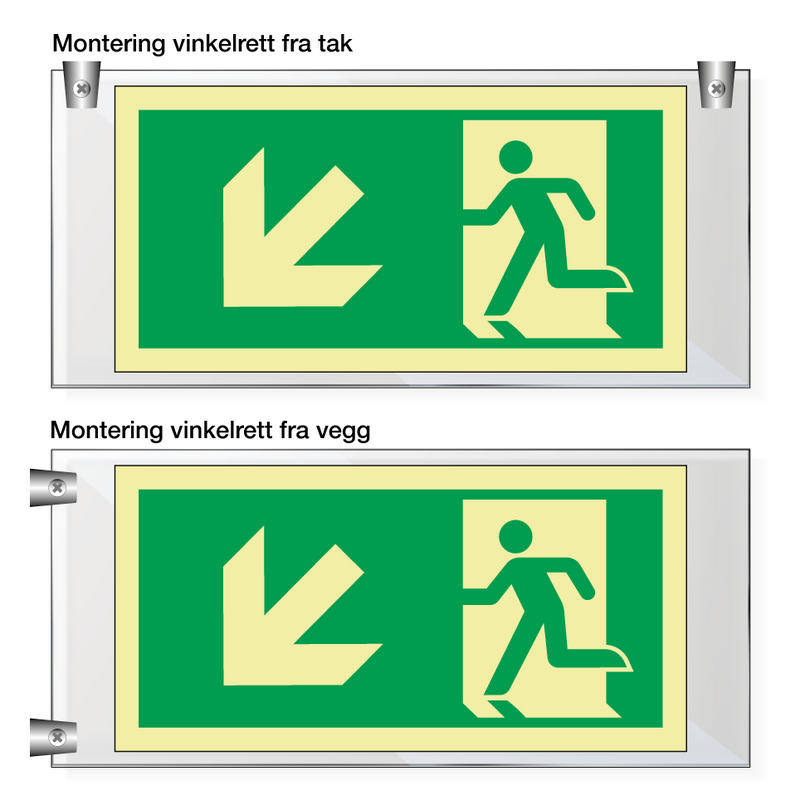 Nødutgang skrå venstre - Akryl