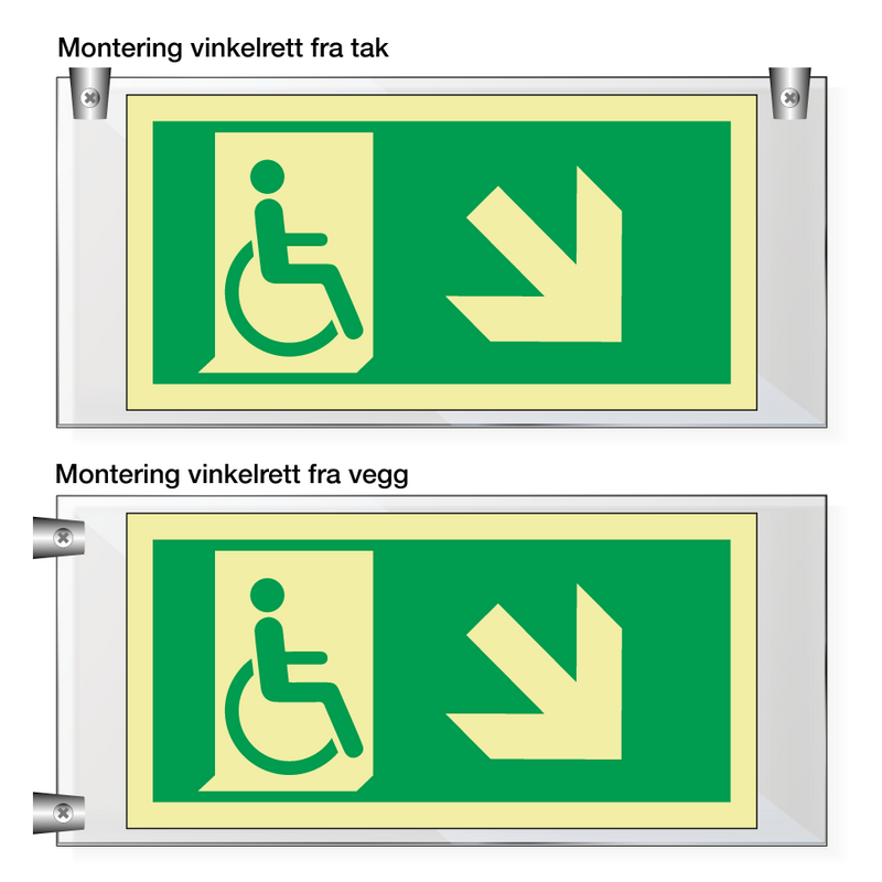 Nødutgang handicap skrå høyre - Akryl