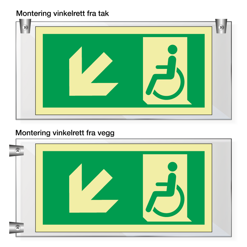 Nødutgang handicap skrå venstre - Akryl & Nødutgang handicap skrå venstre - Akryl