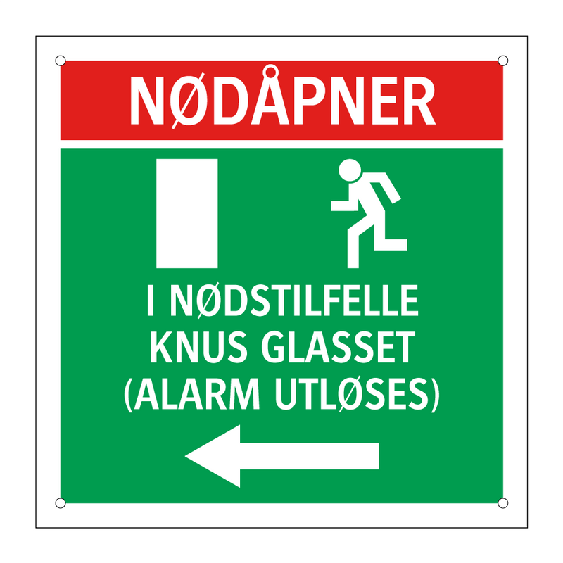 Nødåpner i nødstilfelle knus glasset venstre