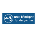 Bruk ha?ndsprit før du ga?r inn