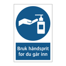 Bruk ha?ndsprit før du ga?r inn