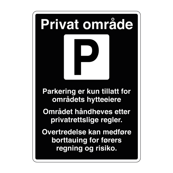 Parkering er kun tillatt for områdets hytteeiere