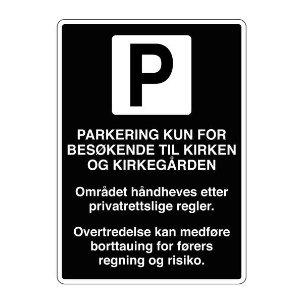 Parkering kun for besøkende til kirken og kirkegården