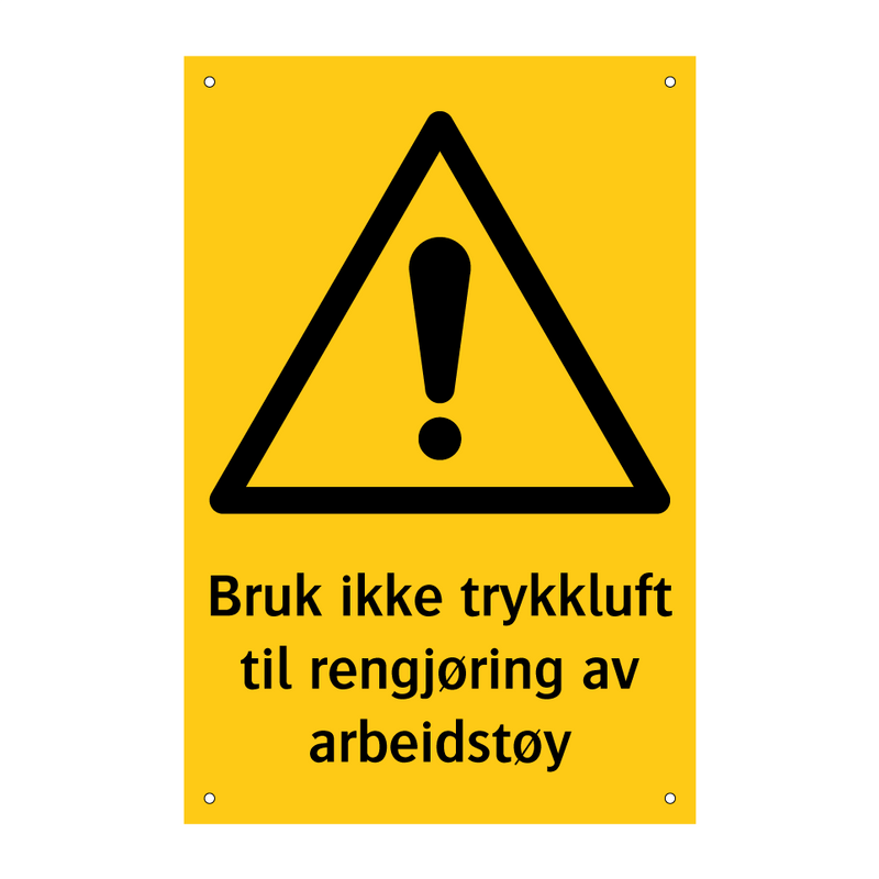 Bruk ikke trykkluft til regjøring av arbeidstøy