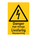 Danger High Voltage Livsfarlig Høyspenning