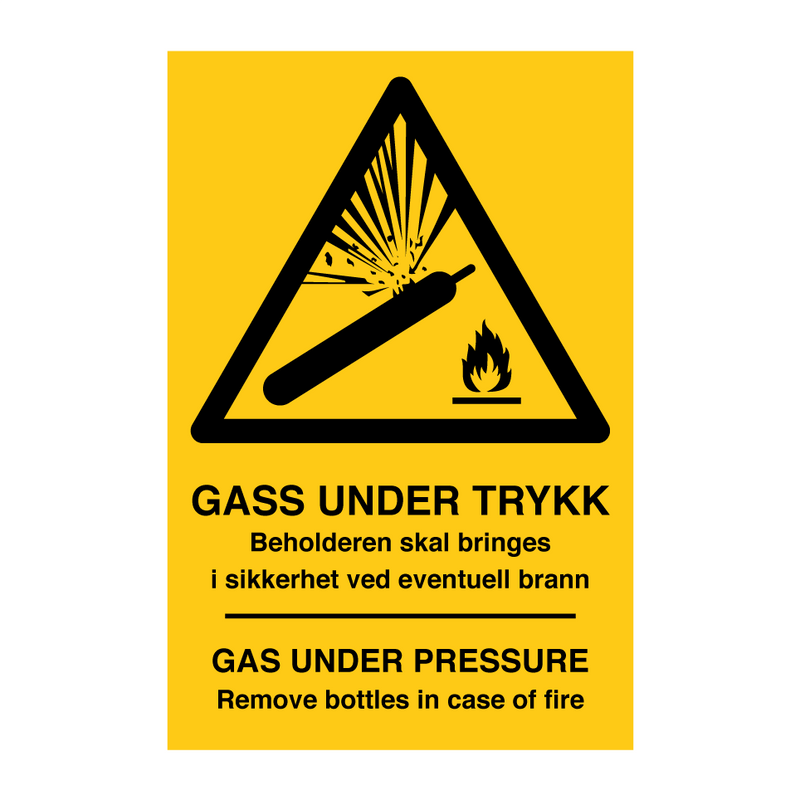 Gass under trykk beholderen skal bringes i sikkerhet ved eventuell brann