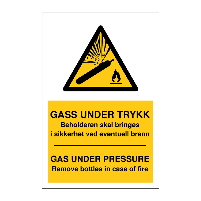 Gass under trykk beholderen skal bringes i sikkerhet ved eventuell brann